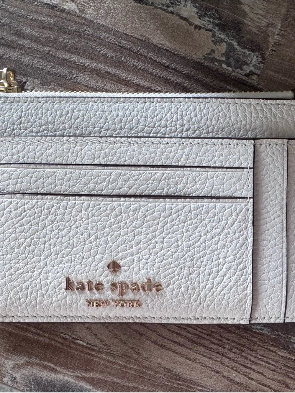 kate spade cream leather zip card holder with gold-tone logo